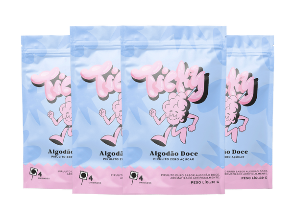 Pirulito Zero Açúcar - Sabor Algodão Doce - Pack 4 Pouches (16 Unidades)